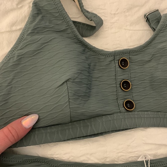 Army green step piece bathing suit with cut out back. - Picture 3 of 4